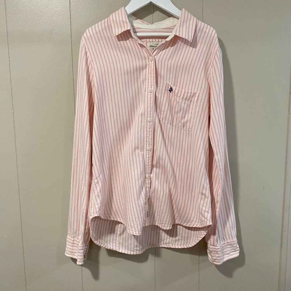 Abercrombie & Fitch Pink White Striped Button Down Shirt Women’s Medium